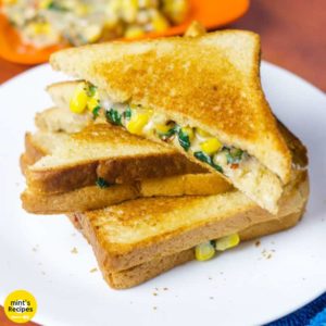 Spinach Corn Sandwich Recipe for Breakfast with cheese