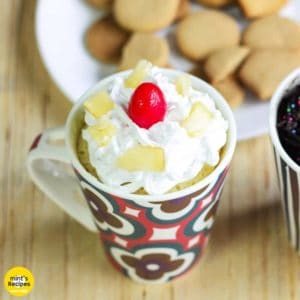 Eggless mug cake in a mug