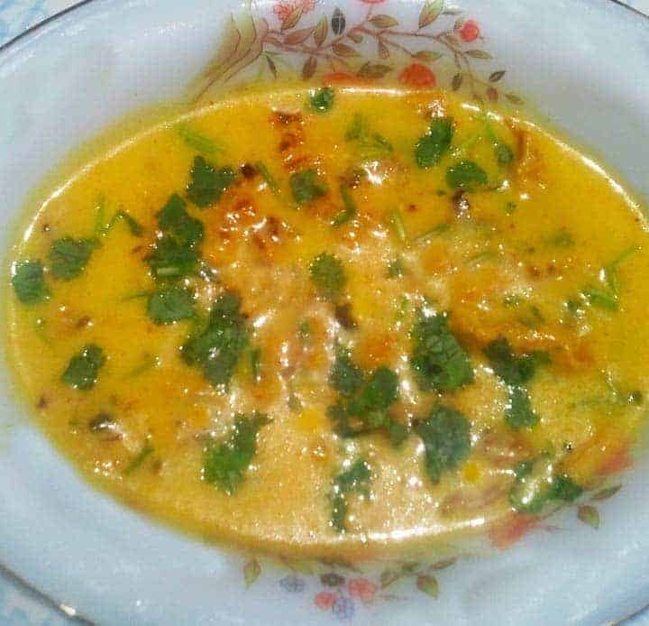 Indian Curry with Besan ka Chilla on a flower printed plate garnish white chopped coriander leaves |www.mintsrecipes.com |