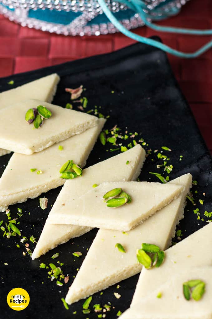 Homemade Kaju Katli Recipe on a white plate 