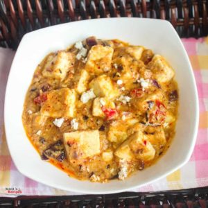 Khoya paneer served in a white bowl