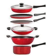 Nirlon-Non-Stick-Aluminium-Cookware-Set,-6-Pieces,-RedBlack