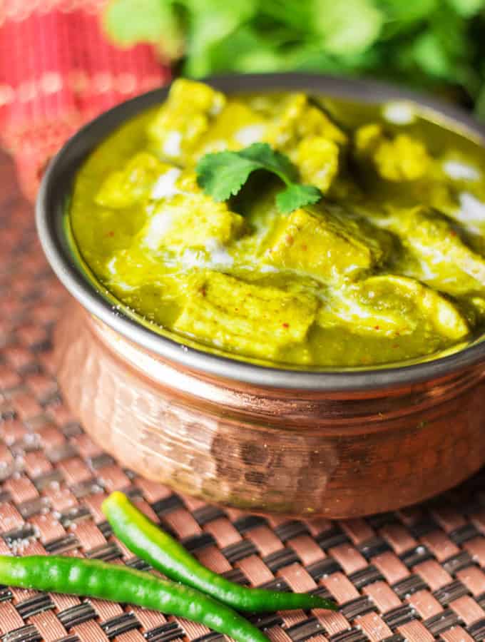 Palak paneer on a heavy vessel