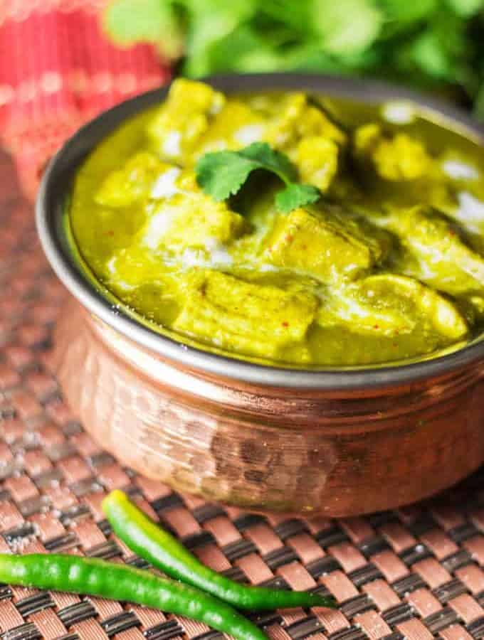 Palak paneer on a heavy vessel