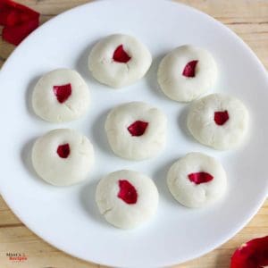 Rose Sandesh on a white plate