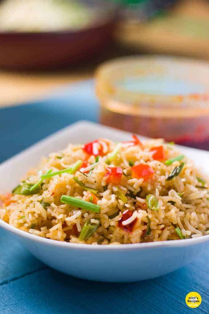 Schezwan Fried Rice Recipe served with vegetables