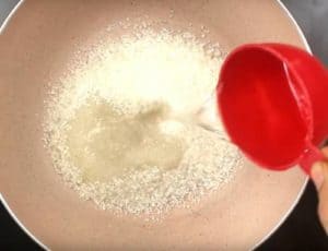 sugar and water in pan