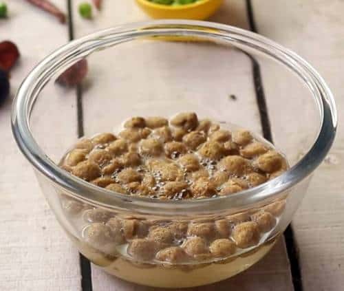 Soya chunks and water in bowl