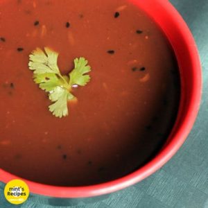 Tamarind chutney on a red bowl