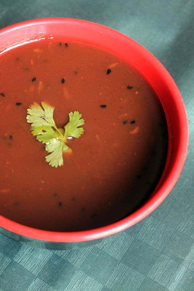 Tamarind chutney on a red bowl