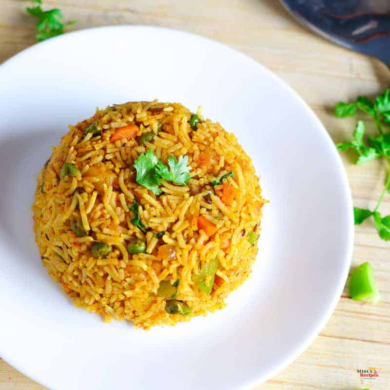 Tawa Pulao on a white plate