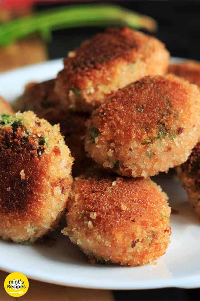 Vegetable Poha Cutlet on a white cutlet