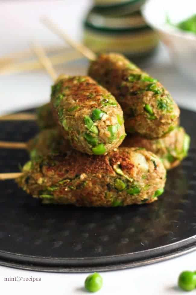 Veg Soya Kebab on a black tray 