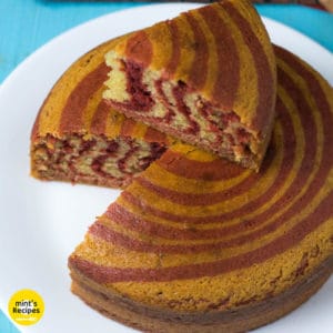 Eggless Zebra Cake Recipe cut into slices